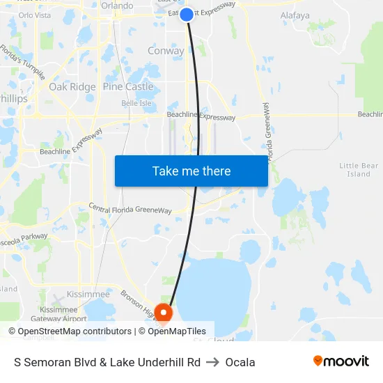 S Semoran Blvd & Lake Underhill Rd to Ocala map