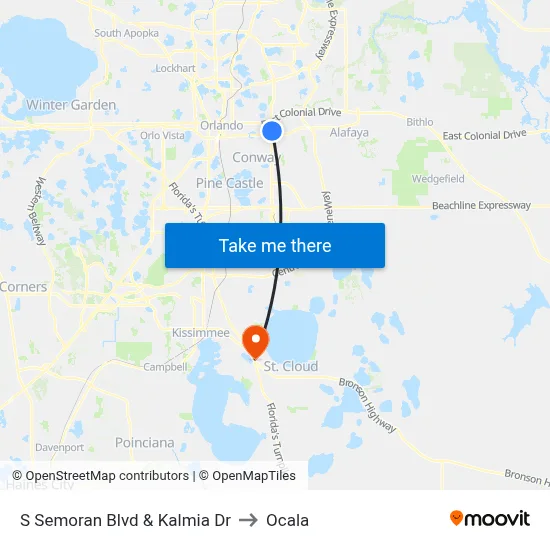 S Semoran Blvd & Kalmia Dr to Ocala map