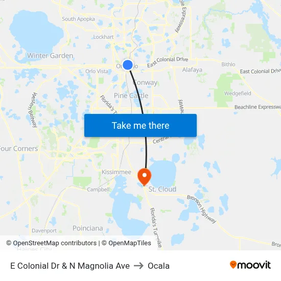 E Colonial Dr & N Magnolia Ave to Ocala map