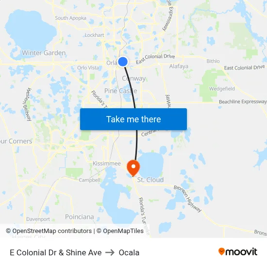 E Colonial Dr & Shine Ave to Ocala map