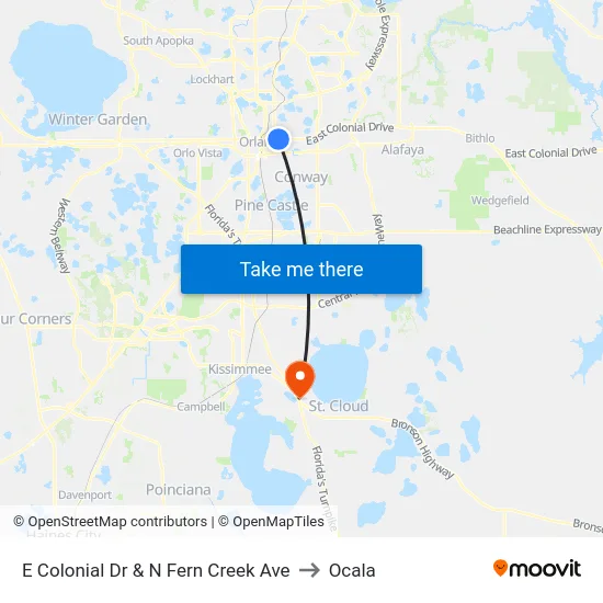 E Colonial Dr & N Fern Creek Ave to Ocala map