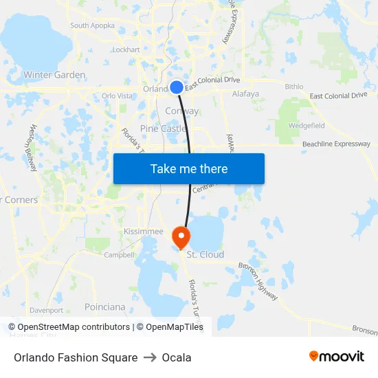 Orlando Fashion Square to Ocala map