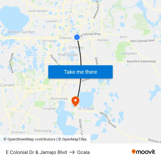 E Colonial Dr & Jamajo Blvd to Ocala map
