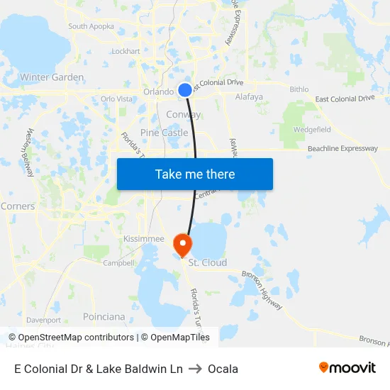 E Colonial Dr & Lake Baldwin Ln to Ocala map