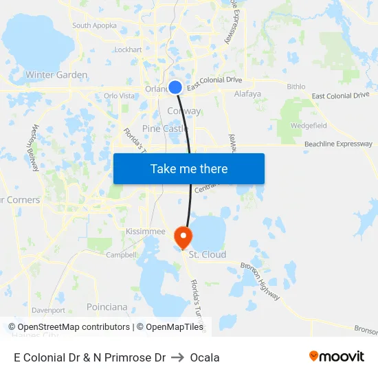 E Colonial Dr & N Primrose Dr to Ocala map