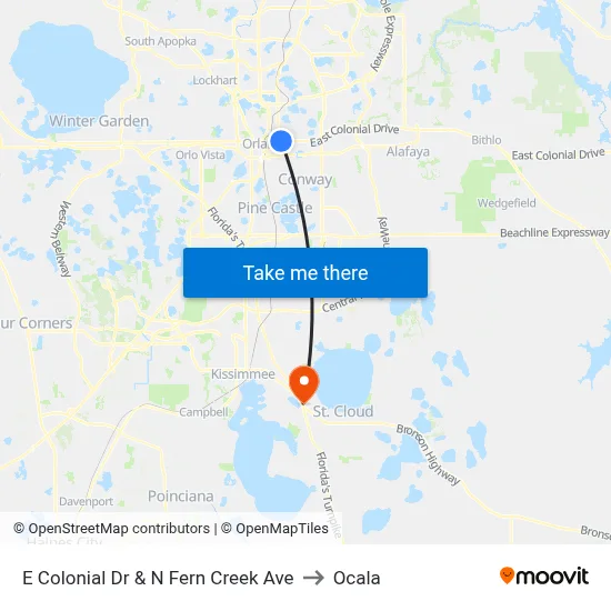 E Colonial Dr & N Fern Creek Ave to Ocala map
