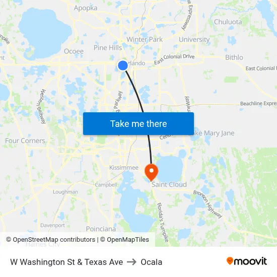 W Washington St & Texas Ave to Ocala map