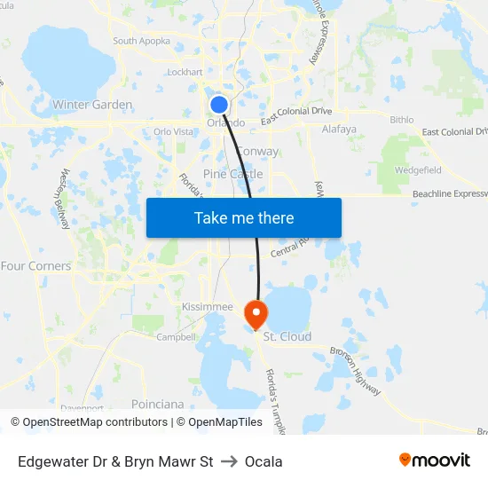 Edgewater Dr & Bryn Mawr St to Ocala map