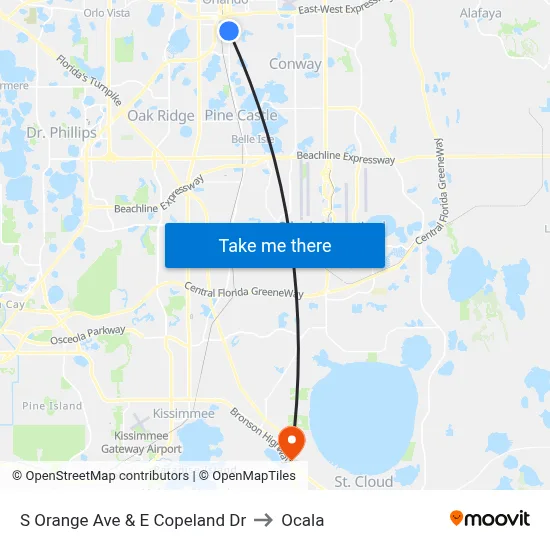 S Orange Ave & E Copeland Dr to Ocala map