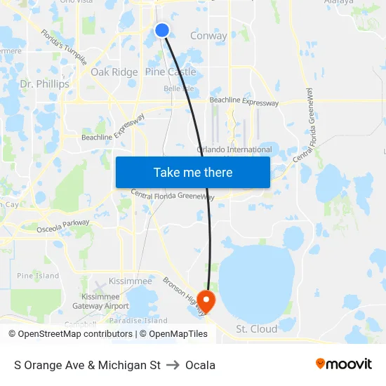 S Orange Ave & Michigan St to Ocala map