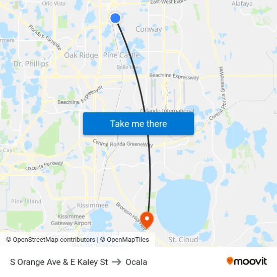 S Orange Ave & E Kaley St to Ocala map