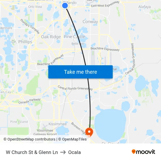 W Church St & Glenn Ln to Ocala map