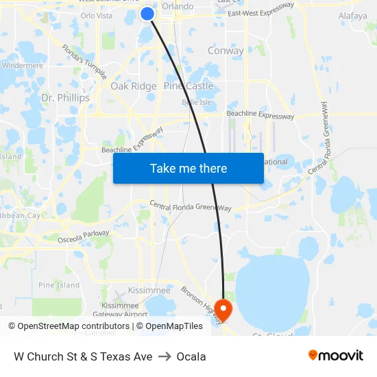 W Church St & S Texas Ave to Ocala map