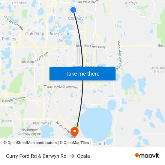 Curry Ford Rd & Berwyn Rd to Ocala map