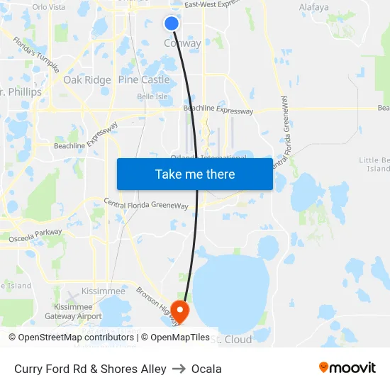 Curry Ford Rd & Shores Alley to Ocala map