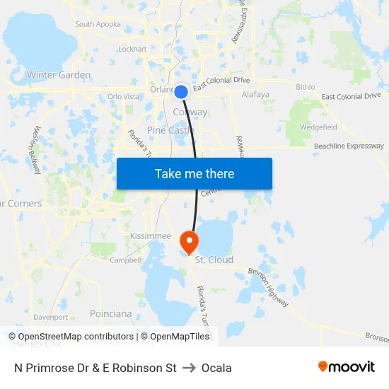 N Primrose Dr & E Robinson St to Ocala map