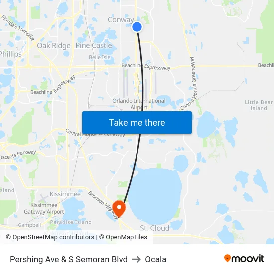 Pershing Ave & S Semoran Blvd to Ocala map