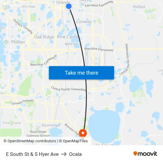 E South St & S Hyer Ave to Ocala map