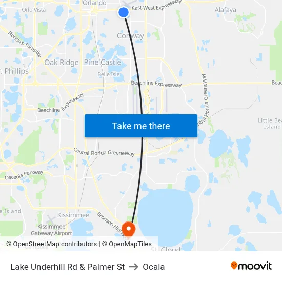 Lake Underhill Rd & Palmer St to Ocala map