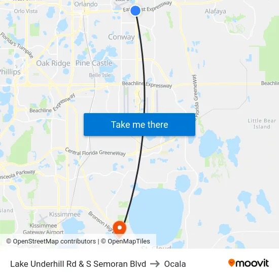 Lake Underhill Rd & S Semoran Blvd to Ocala map
