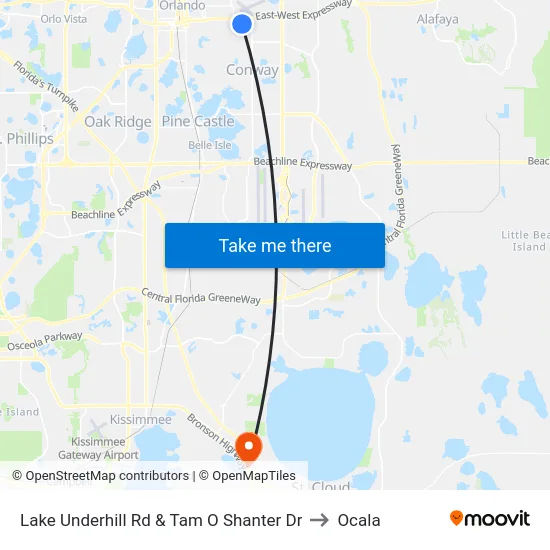 Lake Underhill Rd & Tam O Shanter Dr to Ocala map