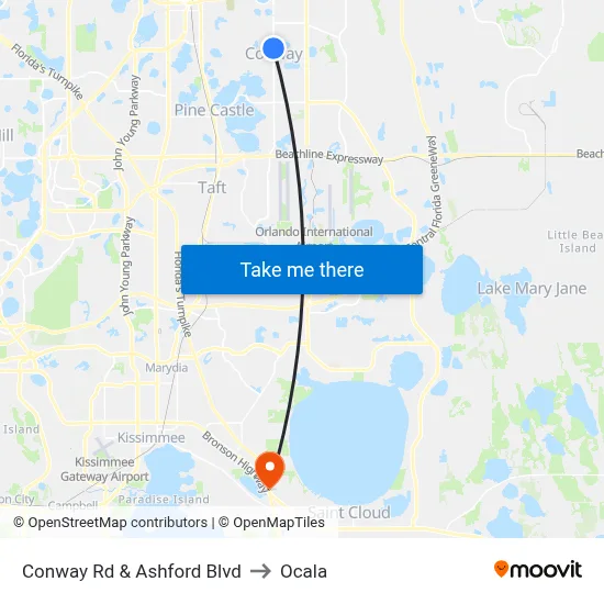 Conway Rd & Ashford Blvd to Ocala map