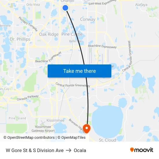 W Gore St & S Division Ave to Ocala map