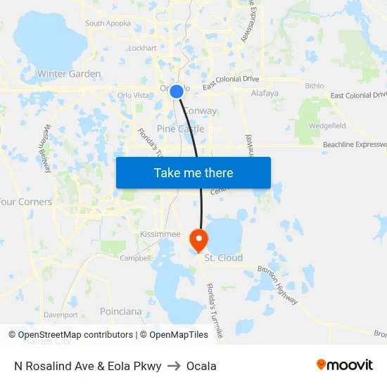 N Rosalind Ave & Eola Pkwy to Ocala map