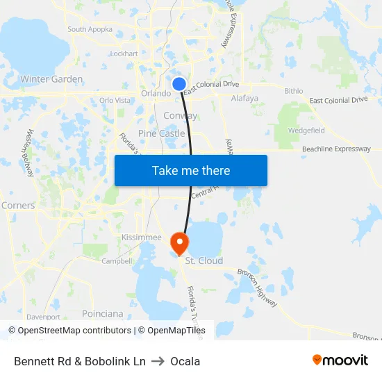 Bennett Rd & Bobolink Ln to Ocala map