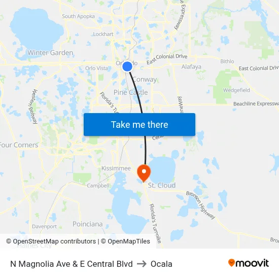 N Magnolia Ave & E Central Blvd to Ocala map