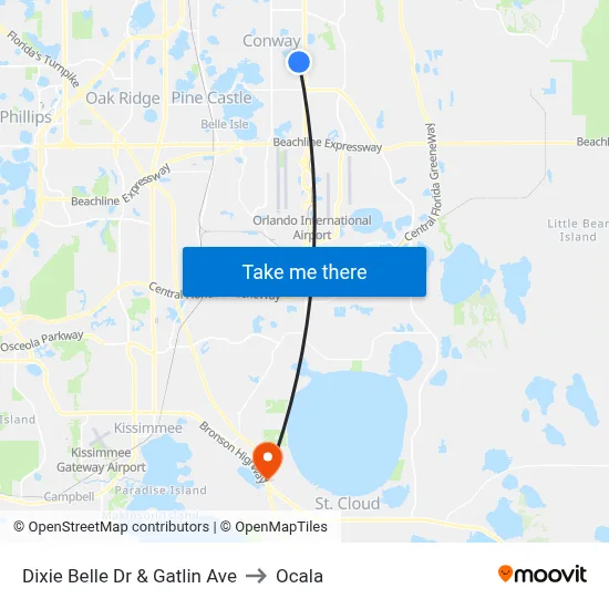 Dixie Belle Dr & Gatlin Ave to Ocala map