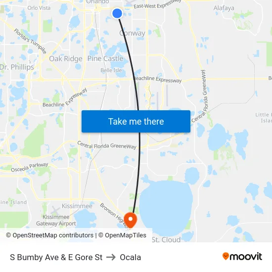 S Bumby Ave & E Gore St to Ocala map