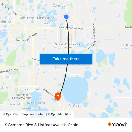 S Semoran Blvd & Hoffner Ave to Ocala map