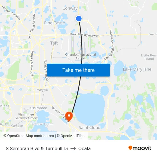 S Semoran Blvd & Turnbull Dr to Ocala map