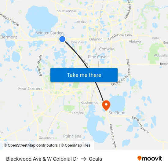 Blackwood Ave & W Colonial Dr to Ocala map