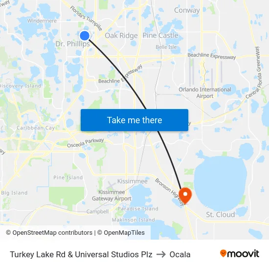 Turkey Lake Rd & Universal Studios Plz to Ocala map