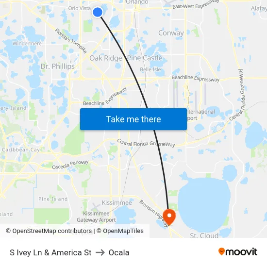 S Ivey Ln & America St to Ocala map