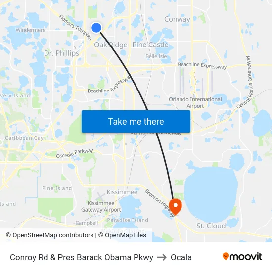 Conroy Rd & Pres Barack Obama Pkwy to Ocala map