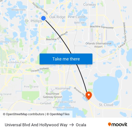 Universal Blvd And Hollywood Way to Ocala map