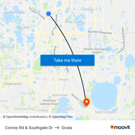 Conroy Rd & Southgate Dr to Ocala map