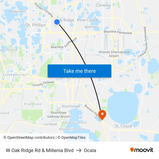 W Oak Ridge Rd & Millenia Blvd to Ocala map