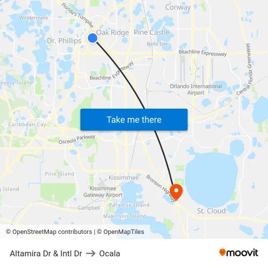 Altamira Dr & International Dr to Ocala map