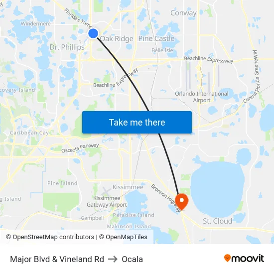 Major Blvd & Vineland Rd to Ocala map