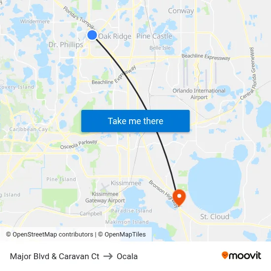 Major Blvd & Caravan Ct to Ocala map