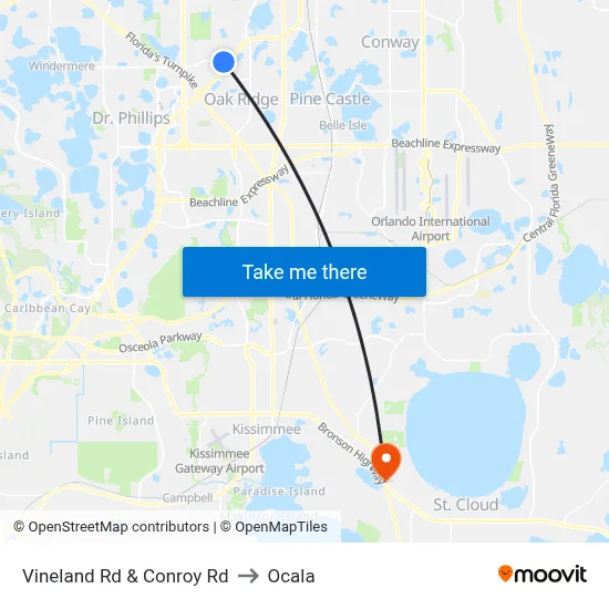 Vineland Rd & Conroy Rd to Ocala map