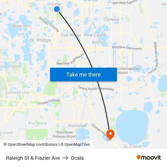 Raleigh St & Frazier Ave to Ocala map