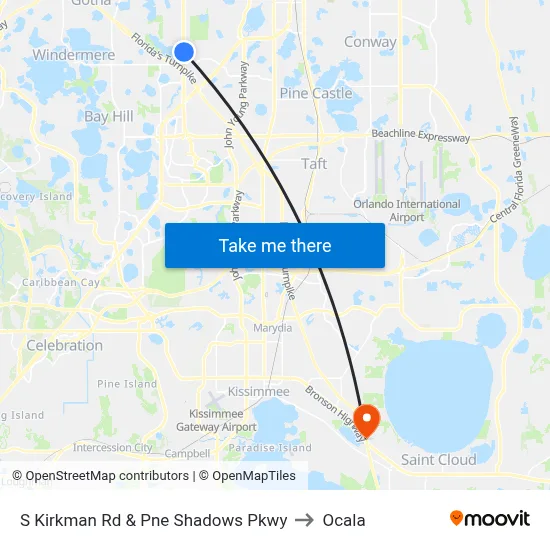 S Kirkman Rd & Pne Shadows Pkwy to Ocala map