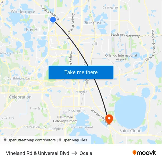 Vineland Rd & Universal Blvd to Ocala map