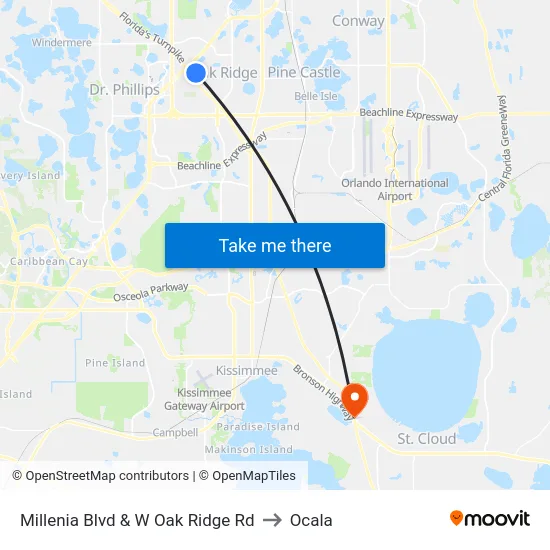 Millenia Blvd & W Oak Ridge Rd to Ocala map