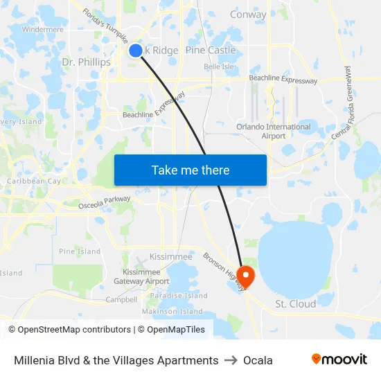 Millenia Blvd & the Villages Apartments to Ocala map